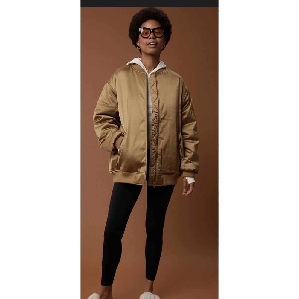 Offline by Aerie Women’s Satin Bomber Jacket Gold Size Small Y2K Streetwear